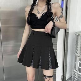 Skirts Pleated Skirt Women Gothic Leopard Print Patchwork Black A-line Mini Summer Harajuku Punk Streetwear E GirlSkirts