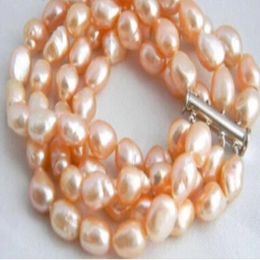 Handmade knotted 4 strands bracelet natural 8-9mm pink freshwater baroque pearl 20cm for women Jewellery fashion gift