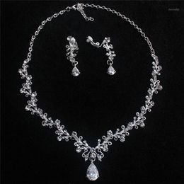 Wedding Jewelry Sets Fashion Zircon Delicate Bridal Choker Necklaces And Drop Earring For Woman Party Dress AccessoriesWedding