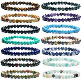 Beaded Strands 6mm Stone Beads Bracelet For Women Men Moonstone Lapis Lazuli Tiger Eye Crystal Healing Chakra Energy Jewellery Lars22