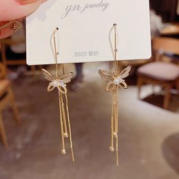 Butterfly Long Tassel Dangle Earring Ear Line For Women Girl Gold Color Insect Hanging Earrings Party Jewelry Gift