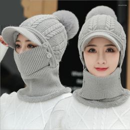 Beanie/Skull Caps Winter Women Knitted Hat Female Warm Beanie Riding Ski Neck Scarf 2in1Set Pom Fashion Wool Thicke HatBeanie/Skull Chur22