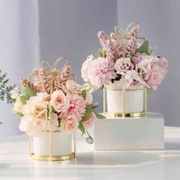 European Ceramic Vase Office Coffee Desktop Artificial Flower Pot Home Furnishing Decoration Crafts Livingroom Table Ornaments 210409