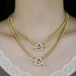 Drop ship 5mm Cuban Link Chain necklace Micro Paved Clear Cz Heart Clasp Gold Colour Plated Fashion Women Choker Chain Necklaces