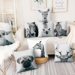 Cushion/Decorative Pillow Retro Animal Film Printed Cushion Decorative Black And White Art Pillowcase Home Decor Sofa Throw 45 45Cushion/Dec