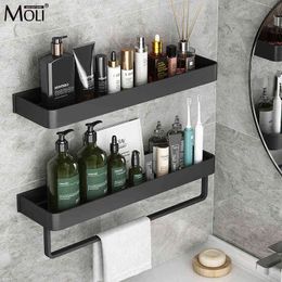 Black Bath Shelves Bathroom Shelf Organiser NailFree Shampoo Holder Storage Rack Basket EL J220702