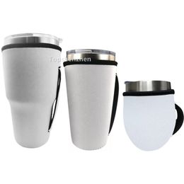 Mugs Handle Sublimation Blank Reusable Iced Coffee Cup Sleeve Neoprene Insulated Sleeves Cover Holder For 12oz 20oz 30oz Tumbler Starbucks Cups Dunkin Donuts