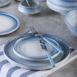 Dinnerware Sets Nordic Style Ceramic Pottery Noodle Soup Salad Bowl Tray Steak Plate Dish Flat TablewareDinnerware