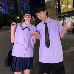 Clothing Sets Thai School Uniform Purple Women's Men's Turn-down Collar Shirt JK Short Sleeve ShirtClothing