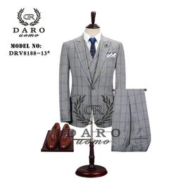 DARO Mens Suit terno Slim Fit Casual one button Fashion Grid Blazer Side Vent Jacket and Pant for Wedding Party DR8188 201106