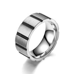 Men's Stainless Steel Ring Tyre Cross Groove Band Rings for Man Finger Fashion Hip Hop Jewellery