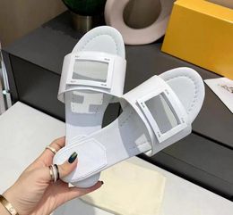 Top-quality slippers sandals slides women's black strap flat shoes beach flip-flops and leather embellished with long patterns ladies' sexy letter casual shoes