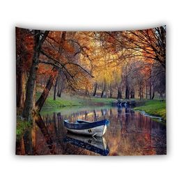 Wall Hanging Tapestry Landscape River Scenic Curtain Flower Tree Beach Mat Blanket Tablecloth Carpet Y200324