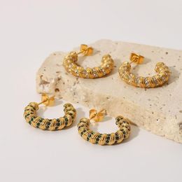 Hoop & Huggie Uworld Trendy 18K Gold Plated Stainless Steel Chunky Jewelry Gift Spiral Cubic Zirconia Shaped Earrings For WomenHoop HoopHoop