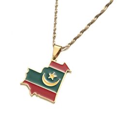 Chains Gold Colour Enamel Mauritanian Flag Mauritania Map Pendant Necklace For Women Men Boys Lovers Jewellery Gifts