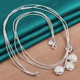 925 Sterling Silver Three Rose Flowers Snake Chain Necklace For Women Charm Wedding Engagement Party Fashion Jewelry