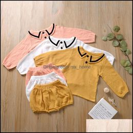 Clothing Sets Kids Girls Cotton Linen Outfits Children Solid Color Topsandpp Shorts 2Pcs/Sets Summer Fashion Baby Mxhome Dhgxs
