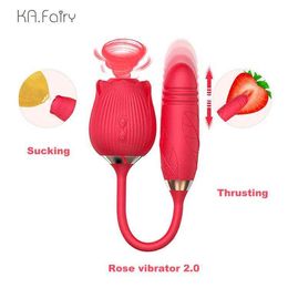 NXY Vibrators Dropshipping New Flower Rose Shape with Telescopic Dildo Sex Toy 2 in 1 Sucking and Thrusting Vibrator for Women 0411