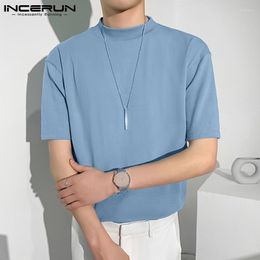 Men's T-Shirts 2022 Men T Shirt Solid Color Turtleneck Short Sleeve Loose Korean Tee Tops Streetwear Fashion Casual Camisetas S-5XLMen's Mil