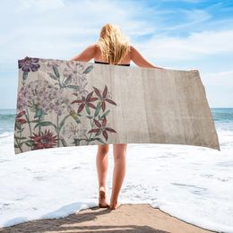 Towel Retro Flower Wood Grain Bath Sports Quick Dry Microfiber Beach Blanket For Adults Kids Outdoor Picnic