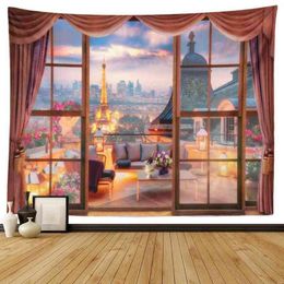 Sepyue Window Wall Carpet Wall Hanging Hippie Room Decoration Home Decoration Bedroom Night View Curtain Background Blanket Volant J220804