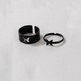 Vintage Simple Animal Butterlfly Star Moon Heart Open Rings For Women Girls Gothic Jewelry 2PCS Punk Black Couple Ring Set 220719