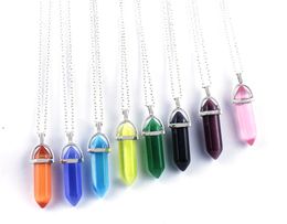 Natural Crystal Bullet Hexagonal Opal Cat's Eye Pendant Necklace For Women Jewelry