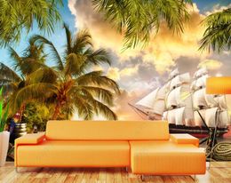 Customise 3D mural photo wallpaper for walls coconut tree tv background scenery room living room non-woven wallpapers murals