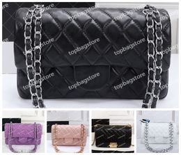 Bolsa de ombro Bolsa de grife Bolsa de grife com aba dupla Caviar de pele de cordeiro Bolsa de ombro prateada com corrente de ouro Bolsa de couro Moda Pochette Mulheres Bolsas de luxo