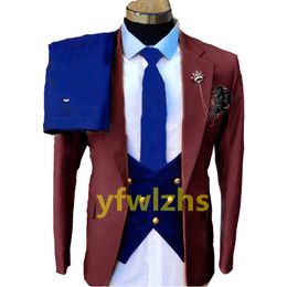 Customise tuxedo One Button Handsome Notch Lapel Groom Tuxedos Men Suits Wedding/Prom/Dinner Man Blazer(Jacket+Pants+Tie+Vest) W1060