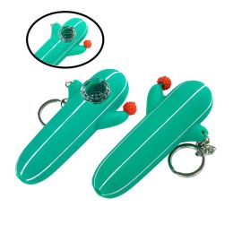 New 4.1" Silicone Glass Pipe Hand Smoking Accessories Water Bong Cactus Smoke Spoon Pipes With Key Chain Oil Dab Rig
