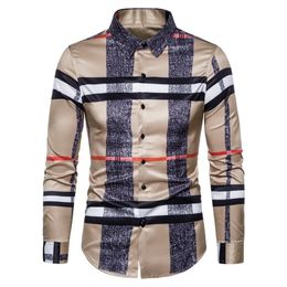 6XL Business Casual Plaid Shirt Men's Formal Workwear Wedding Dress Slim Social Party Clothes Khaki Checked 220330