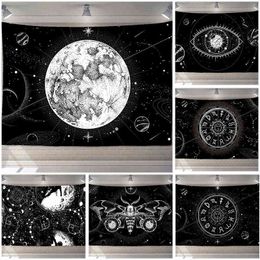 Black And White Moon Tapestry Astrology Witchcraft Decoration Wall Hanging Bedroom Psychedelic Scene Starlight Art Home Decor J220804