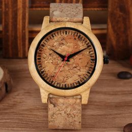 Wristwatches Fashion Cork Slag Dial Wood Watches Men Women Quartz Watch Dress Original Bamboo Wooden Male Clock Gifts Relogio MasculinoWrist