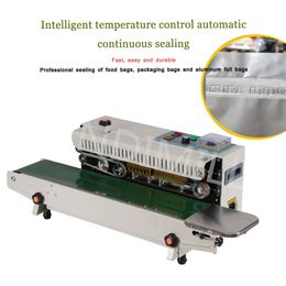 FR-900 Vertical Continuous Band Sealer Printable Date Film Aluminium Foil Bag Automatic Heat Sealing Machine