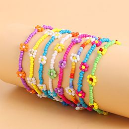 Small Beads Flower Anklet Bracelets Women Fashion Colourful Seed Beads Chain Charm Bracelet on The Leg Boho Jewellery