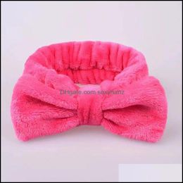 Headbands Hair Jewelry Solid Color Bowknot Elastic Women Girls Makeup Wash Hairbands Bath Accessories Headwear Dho6Q