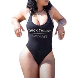 Women's Swimwear THICK THIGHS SAVE LIVES One Piece Swimsuit Plus Size Women Sexy Bodysuit Summer Bathing Suit Higt Cut Beachwear Femme