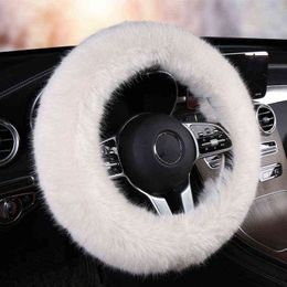 Winter Imitation Plush Car Braid On Steering Wheel Cover Wrap Fashion Heat Soft NonSlip Grip 3738 cm 14515 Inch M Size J220808