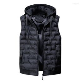 Casual Winter Warm Men Hooded Vest Male Zipper Sleeveless Jacket Coat Outwear Tops Light Mens Work Down Padding Vests Waistcoat Men's Stra22