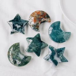 Decorative Objects & Figurines 50-60mm Moss Agate Star And Moon Healing Crystal Stone Home Decoration Gifts Spiritual Natural Rocks Palm Acc