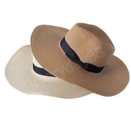 Summer 12CM Big Wide Brim Straw Beach Hat For Women Foldable Travel UV Protection Panama Sun Cap Gorras Hombre