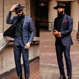Men's Suits & Blazers Plaid Men Suit Tailor-Made 2 Pieces Modern Work Single Breasted Blazer Pants Fashion Formal Wedding Causal Prom Tailor