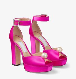 Sommer Luxus Damen Socorie Sandalen Schuhe Perlen High Heels Riemchen Quadratischer Absatz Patent Peep Toe Leder Lady Alias EU35-43