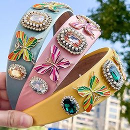 New Design Luxury Colorful Big Zircon Crystal Headbands for Women Handmade Butterfly Hair Band Hair Accessories Jewelry