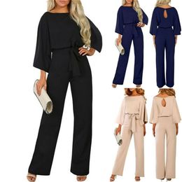 Elegant Women Spring Casual Jumpsuit Long Sleeve Lace-up Rompers Office Lady High Waist Solid Playsuit Women Streetwear Jumpsuit 210326