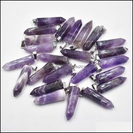 Arts And Crafts Arts Gifts Home Garden Amethyst Hexagonal Pillar Charms Quartz Crystal Natural Stone Pendants For Necklace Dhshe