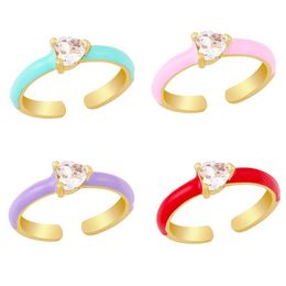 Cluster Rings Copper Zircon Heart For Women White Stone Crystal Colorful Open Enamel Ring Gift Wholesale Jewelry Rign18Cluster