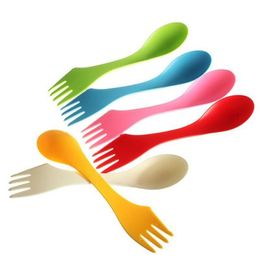 Dinnerware Sets 6Pcs/Set 3 In 1 Spoon Fork Knife Cutlery Set Mixed Sweet Candy Colour Portable Camping Hiking Utensils Spork Multifunctional
