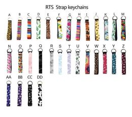 Neoprene Wristlet Keychain Printed Hand Wrist Lanyard Keyring Holder flower Strip Leopard Lanyard Key Ring Keychains Bag Pendent